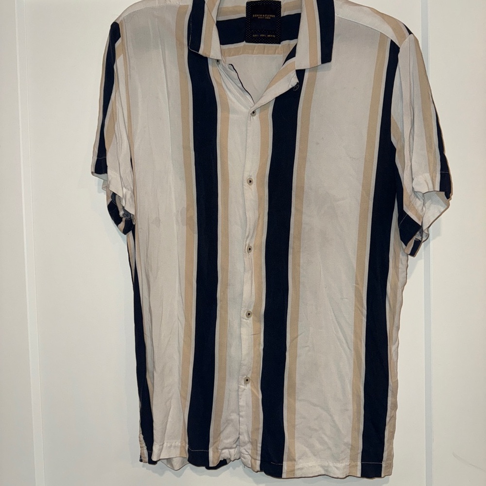 Men's Striped Shirt - Blue and Tan